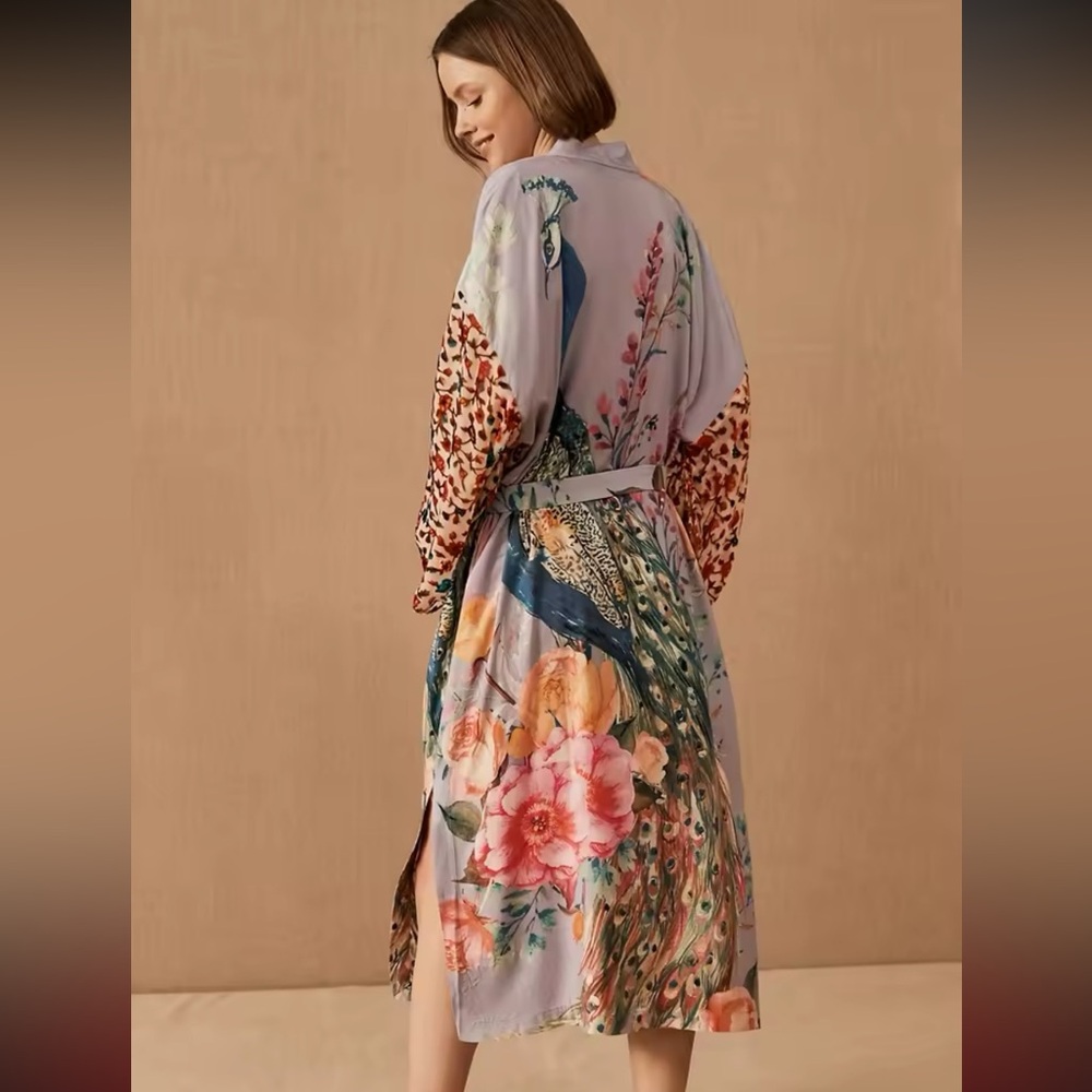 #297 Floral Peacock Kimono Robe one size